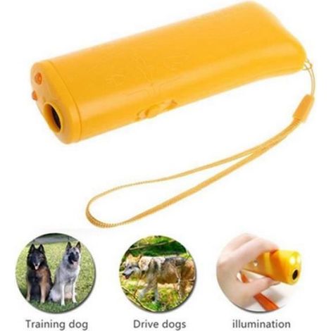 Ultrasonique Anti-aboiement Dispositif d'entraînement de chien avec lampe de poche - Jaune (1/4)