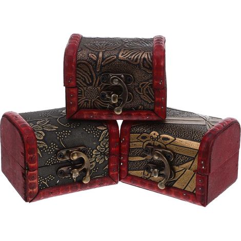 Coffret À Bijoux Vintage En Bois Lot De 3 Mini Boîtes Rétro Avec Couvercle Et Moraillon Métallique Organisateur Compact Pour Bagues Boucles D'Oreilles Et Bibelots 3.15 X 2.56 X 2.36 Pouces (1/5)