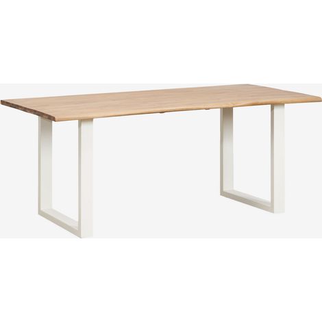 SKLUM Rechteckiger Gartentisch 180x90 cm aus Akazienholz und Stahl Maupi Gardenia Weiß (1/5)