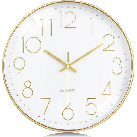 30 cm Modern Silent Gold Wall Clock, 3D Numbers, Easy to Read Wall Clock, No Ticking Decorative for Kitchen, Living Room, Bedroom, Office (1/5)