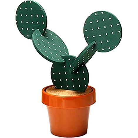 Cactus Coaster Set, 6 Pieces, Fun Coasters, Cactus Gift with Flower Pot Holder, for Home, Office, Bar Decoration