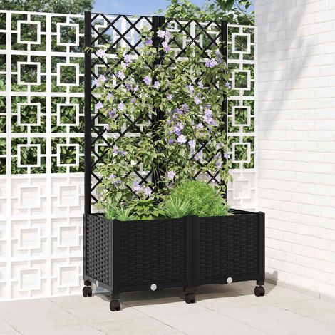 vidaXL Pflanzkübel mit Spalier und Rädern Schwarz 80 x 40 x 146 cm PP (1/5)