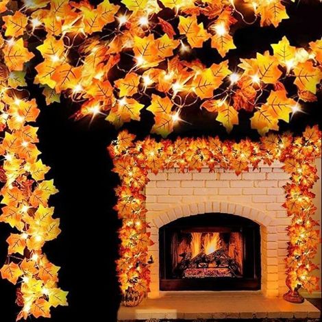 [2Pack]Fall Decor 16.4FT 50LED Maple LString Lights Battery Operated,F Thanksgiving Halloween Decorations for Home (1/4)