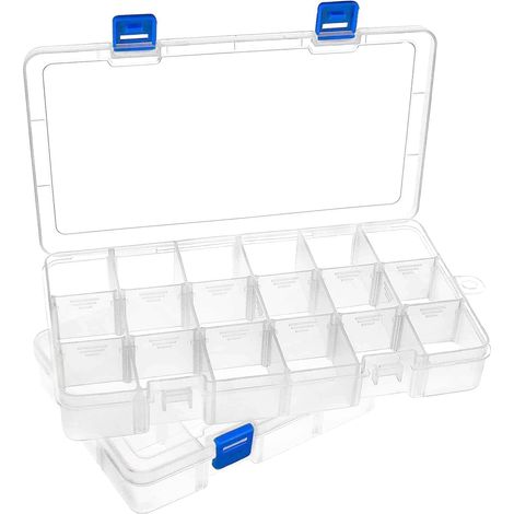 Boite Rangement Plastique Compartiment, Boite Compartiment, Petite Boîte de Rangement Transparente Boite Plastique pour Perles, Boucles Doreilles, Outils, Crochet de Pêche, 18Grids-2PCS