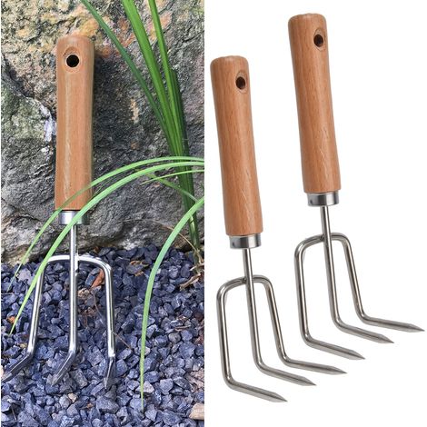 2PCS Râteaux Légers en Acier Inoxydable 220MM pour Jardinage, Bêchage, Désherbage et Culture des Fleurs -KZQ (1/2)
