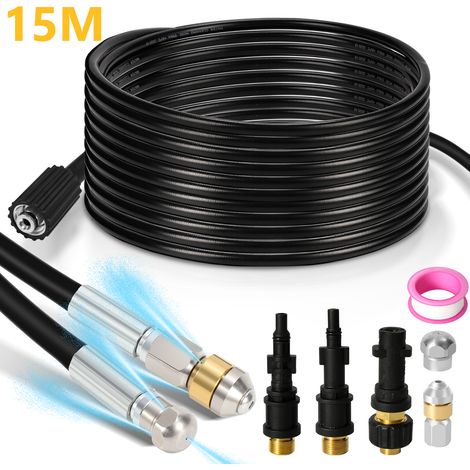 Jiubiaz Kit desatascador 15m 160Bar con boquillas fija y rotativa y 2 adaptadores (1/5)