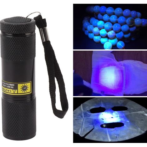 Lampe torche ultraviolette 395 nm, vernis à ongles, détecteur de billets de banque, détecteur d'agents fluorescents, polymérisation UV, lampe torche ultraviolette à 9 LED (1/5)