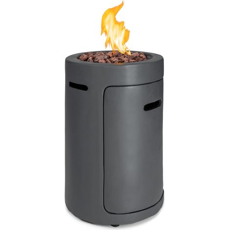 Blumfeldt Crete Gas-Feuerstelle, 13 kW Wärmeleistung, Flüssiggas, Edelstahl, 360° FireView, inkl. Regencover, Gasdruck: max. 50 mbar, zweistufiger Drehregler, dunkelgrau