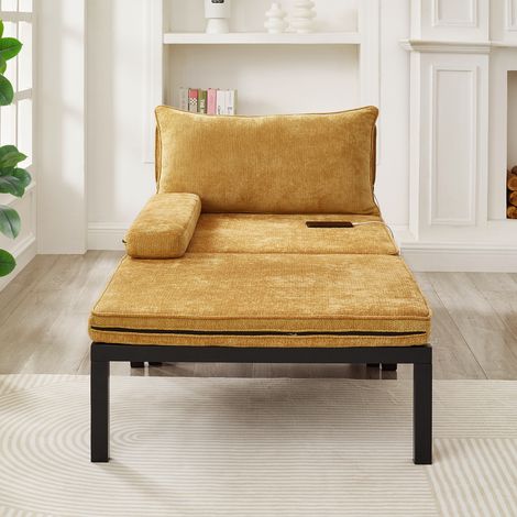 Canapé-lit pliant 2-en-1 multifonction USB/TypeC avec coussin. Modèle extensible gain de place pour salon,chambre et mezzanine,jaune clair.