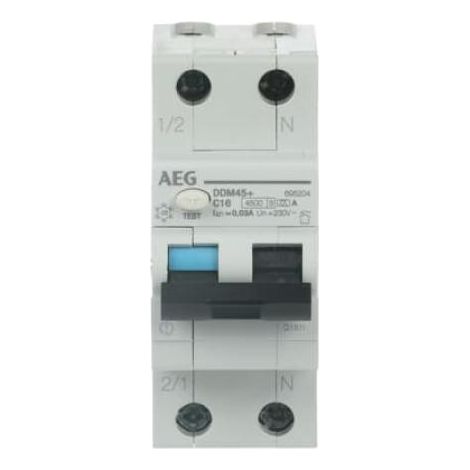 Interruttore magnetotermico differenziale 1p+n 16a curva c 30ma 4,5ka classe a 2 moduli aeg ddm45a16 030