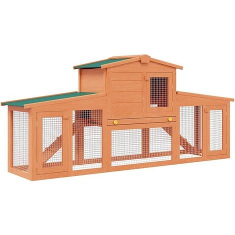 Grande cage à lapins, adaptée aux petits animaux, avec un toit en bois.