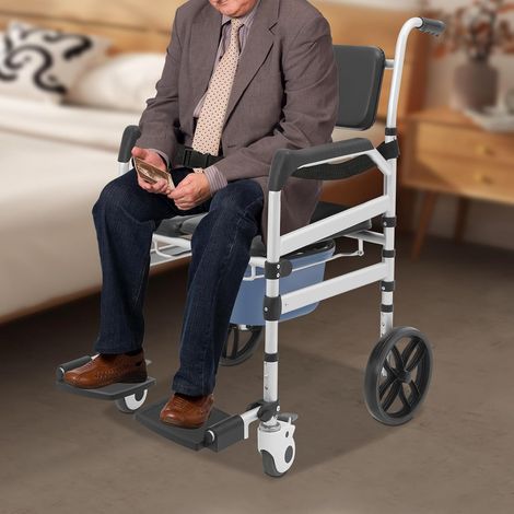 Faltbar Toilettenstuhl aus Aluminium mit Rollen,bis 150 kg belastbar,46-51cm Höhenverstellbar Badezimmerrollstühle,Duschrollstuhl für Senioren und Mobilitätseingeschränkte (U-förmige Platte) (1/5)