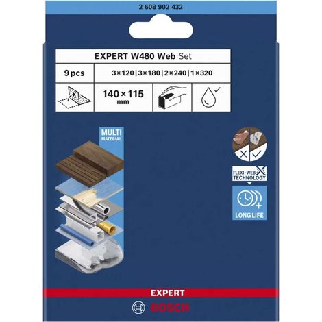 Carta abrasiva Bosch expert w480 flessibile resistente 9 pezzi