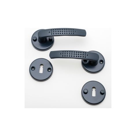 Quincadeco – Poignée de porte d'intérieur gris 7016 sur rosace ronde – Aluminium époxy – Pour portes 38 à 44 mm – Trou clé et vis incluses