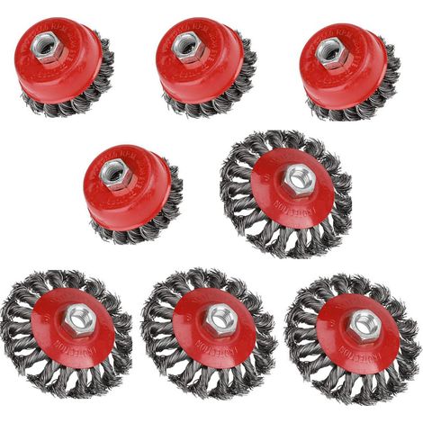 Lot de 8 brosses métalliques torsadées pour meuleuse d'angle avec filetage M14, Ø 75 mm Ø 100 mm (1/2)