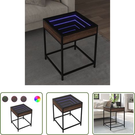 Miroir LED - Table basse avec LED Infinity chêne marron 40x40x51 cm (1/5)