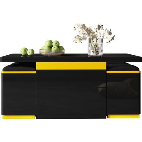 Table basse noire brillante réglable en hauteur, pliable, 100 x 50 x 43 cm. Élégante et multifonction pour salon et repas (1/5)