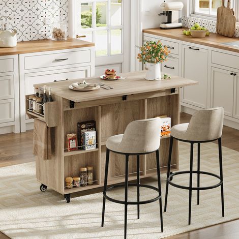 Mobile cucina con piano pieghevole e ruote MDF OKMYHOME (1/5)