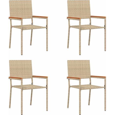 Lot de 4 Chaises empilables de jardin，Chaise d'extérieur Crème et marron CFW9531491 (1/5)