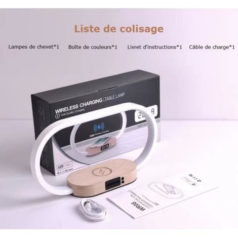 Lampe de Chevet - Tactile Dimmable - Chargeur sans Fil - 3 Couleurs - Horloge Digitale (1/4)