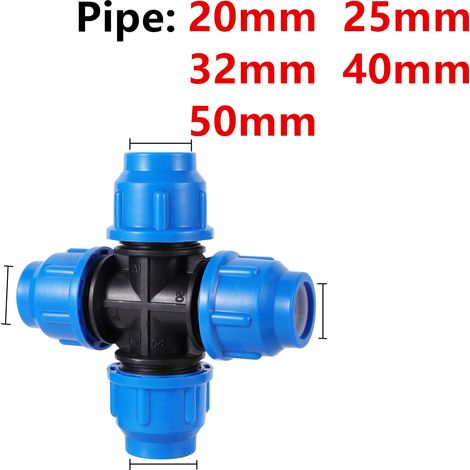 Raccord rapide en PVC/PE (croix 20 mm) pour tuyau d'irrigation agricole. (1/5)