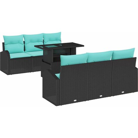 Conjunto de sofá de jardín 7 uds. Negro Rattan de Poliéster vidaXL (1/5)
