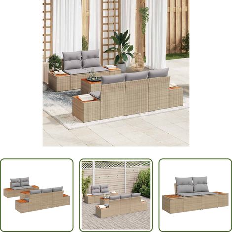 Gartentisch -  Garten-Sofa-Set mit Kissen mit Speicher 6 pcs Beige Poly Rattan (1/5)