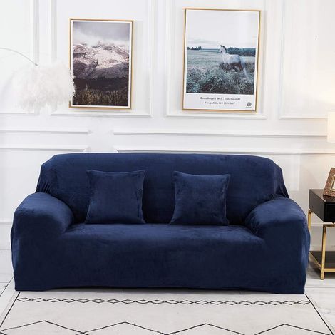 AIDUCHO Housse De Canapé 2 Places (Coussin Non Inclus) Housse De Protection En Velours Facile À Installer Tissu Élastique Extensible Lavable En Machine Couverture De Canapé(2 Places : 145-185 Cm, Bleu (1/5)