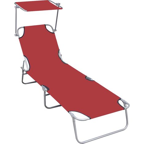 Bain de soleil pliable Chaise de jardin - Transat de jardin avec auvent Rouge Aluminium BV587725 - BonneVie (1/5)