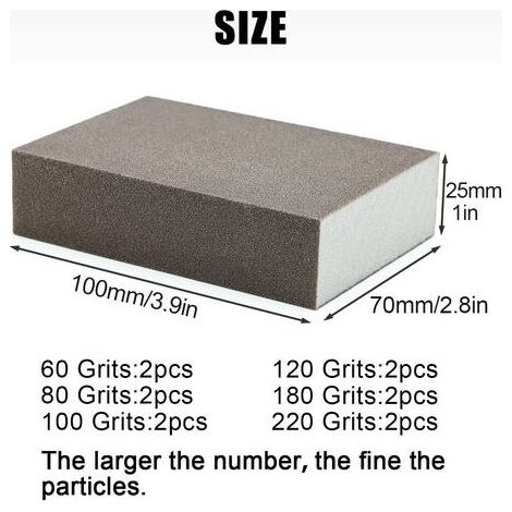 12 pièces éponges de ponçage, blocs de ponçage kit de polissage grain 60/80/100/120/180/220 taille lavable et réutilisable (1/4)
