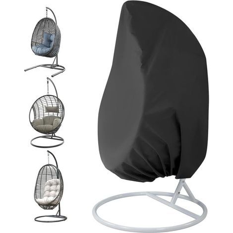 Housse de Fauteuil Suspendu Jardin Rotin Osier Fauteuil Suspendu Imperméable Housse Housse de Protection pour œufs Chaise résistant à l'eau et à la poussière - 190 X115cm (Noir) (1/4)