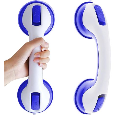 2 x Suction Cup Shower Handles, Bathroom Safety Handles, No Drilling Removable, Toilet Shower Grab Bar for Elderly, Disabled, Children (Dark Blue) (1/5)