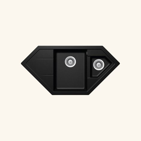 Schock – Évier d'angle en granit noir 1 bac 1/2 – Évier à encastrer avec égouttoir gauche – Bonde incluse – Dimensions 1002x500mm (1/3)