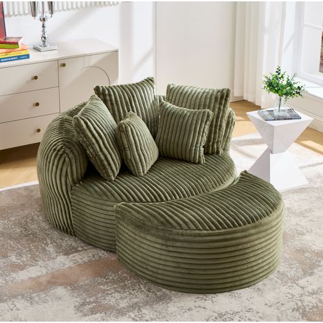 Fauteuil de détente rond en tissu vert émeraude avec repose-pieds, accoudoirs, dossier et 5 coussins, assise extra-large pour salon ou chambre, 168 x 123 x 63 cm – CHICFURN (1/5)