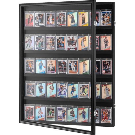 Cadre Vitrine 35 Cartes de Sport 61,7x77,5x5,5 cm Présentoir Mural pour Carte Classée, de Football, Basket-Ball, de Collection, Verre PC Transparent Protection UV 98 %, Porte Verrouillable (1/5)