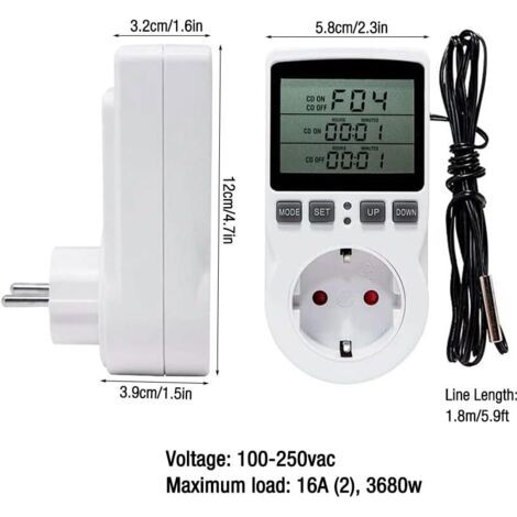 LCD Prise Contrôleur de Température pour Frigo Incubateur Serre Ventilateur, Interrupteur de Température avec Affichage LCD, Prise de Thermostat Numérique pour Frigo Incubateur Serre Ventilateur (1/4)