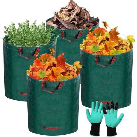 4x300L Sacs de Jardin,Sac Jardinage Déchets,Pliables et réutilisables,étanche Grande Sacs avec Poignées,Sacs Poubelle de Jardin,pour Mauvaises Herbes,Feuilles et ordures (1/2)