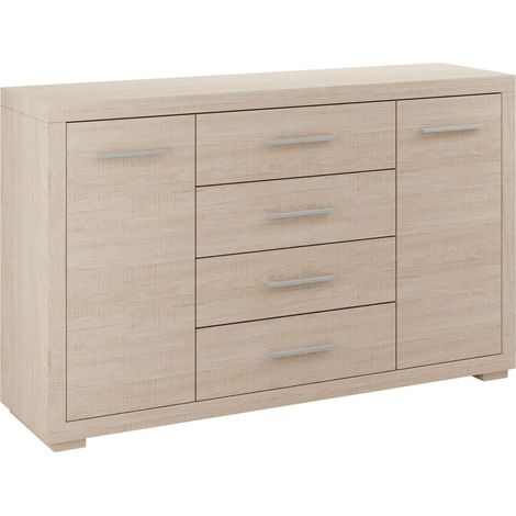 Cómoda Fiomeri 101, Roble Santana, Con cajones y puertas, Número de cajones: 4, 91x148x41cm