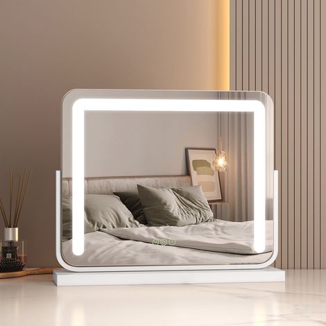 EMKE Hollywood Vanity Mirror with Lights, 360° Rotation Dressing Table Makeup Mirror with Dimmable,3 Color Lighting, 50 x 42cm, White (1/5)