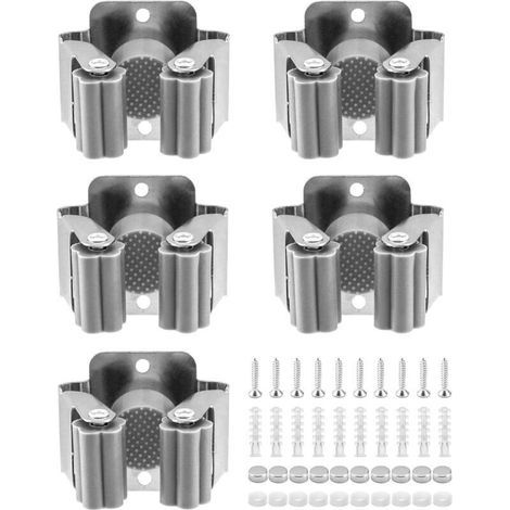 5-Piece Wall-Mounted Broom Holder, Wall-Mounted Tool Holder, Mop Holder, for Bathroom, Kitchen, Office, Closet, Garden, Garage (1/4)