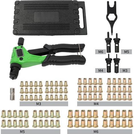 Pistola per rivetti M3 M4 M5, M6 - Rivettatrice manuale da 10" - Utensili per rivettatura con 100 sistemi di impostazione dadi