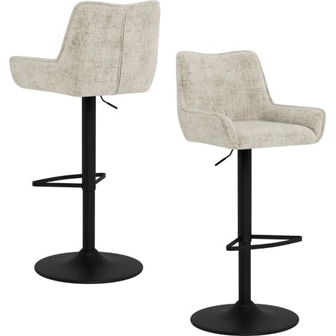 Tabourets de bar réglables en tissu beige (lot de 2) - ELIO