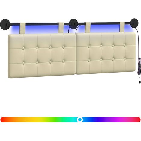 Hanging Headboard with LED Light Cream Faux Leather vidaXL