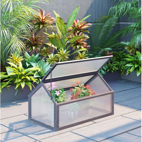 Invernadero de madera 90 x 52 x 49,5 cm con apertura regulable hasta 80°, gris HAVRYA (1/5)