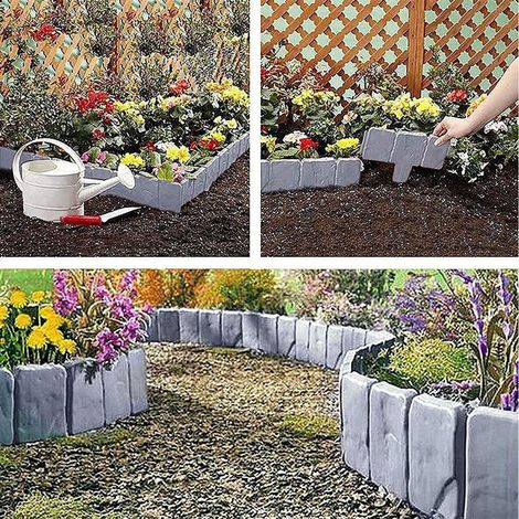 Clôture de Jardin en Plastique Imitation Pierre - Bordure de Pelouse et Massif - Lot de 10 Panneaux Décoratifs
