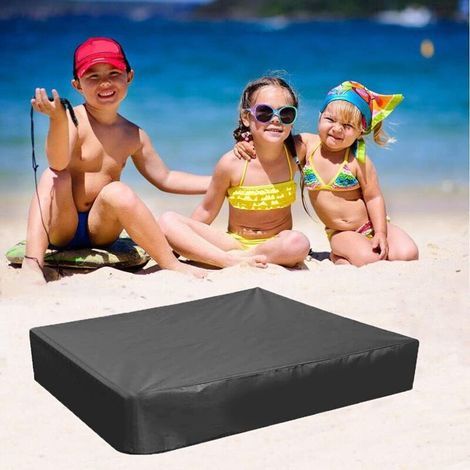 Couverture de Bac à Sable,bache bac a Sable,Housse de bac à Sable,avec Cordon de Serrage,pour Bac à Sable, Piscine, Jardin ou Ferme(Noir,120X120cm) (1/5)
