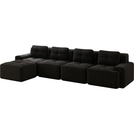 Modulares L-Ecksofa mit Chaiselongue, 4-Sitzer, schwarzer Cordvelours, ohne Montage (1/5)