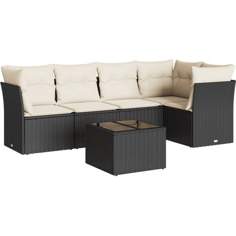 vidaXL Salon de jardin 6 pcs avec coussins noir résine tressée (1/5)