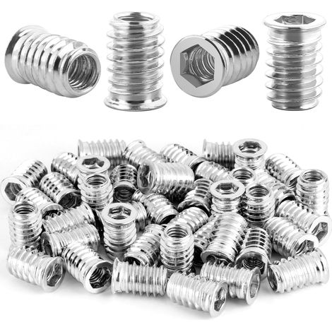 Lot de 40 écrous à visser M8 x 20 mm, inserts filetés hexagonaux en bois, manchons à visser en acier galvanisé alliage de zinc, douille filetée M8 pour meubles en bois (1/5)
