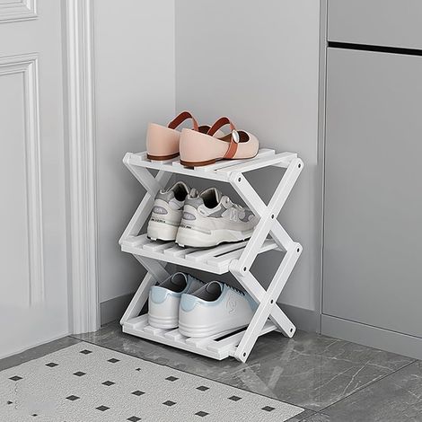 Range-chaussures vertical, Organiseur de plan de travail, Étagère de bureau, Design compact, Rangement pour comptoir de cuisine (Blanc, 3 niveaux)